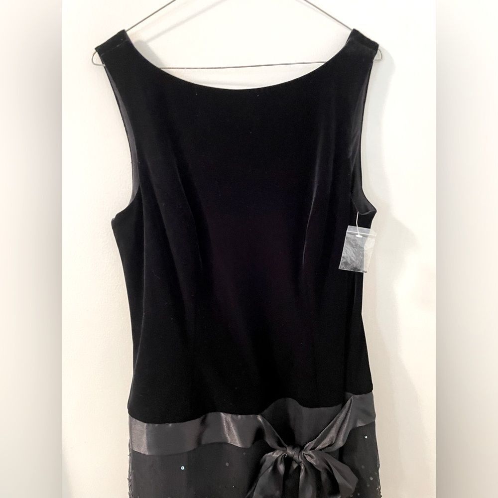 NWT Vintage Y2K Eliza J Black Sheath Velvet  3 tier Ruffle Silk Cocktail Dress - Picture 3 of 8